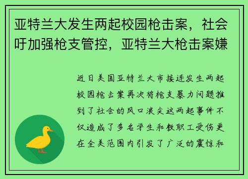 亚特兰大发生两起校园枪击案，社会吁加强枪支管控，亚特兰大枪击案嫌犯