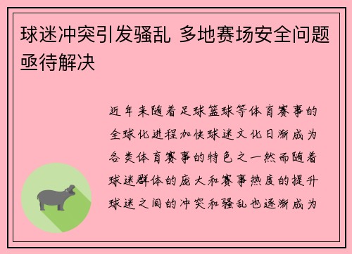 球迷冲突引发骚乱 多地赛场安全问题亟待解决